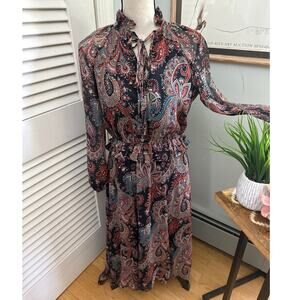 High-Low Paisley Tie-Neck Dress in Multicolor